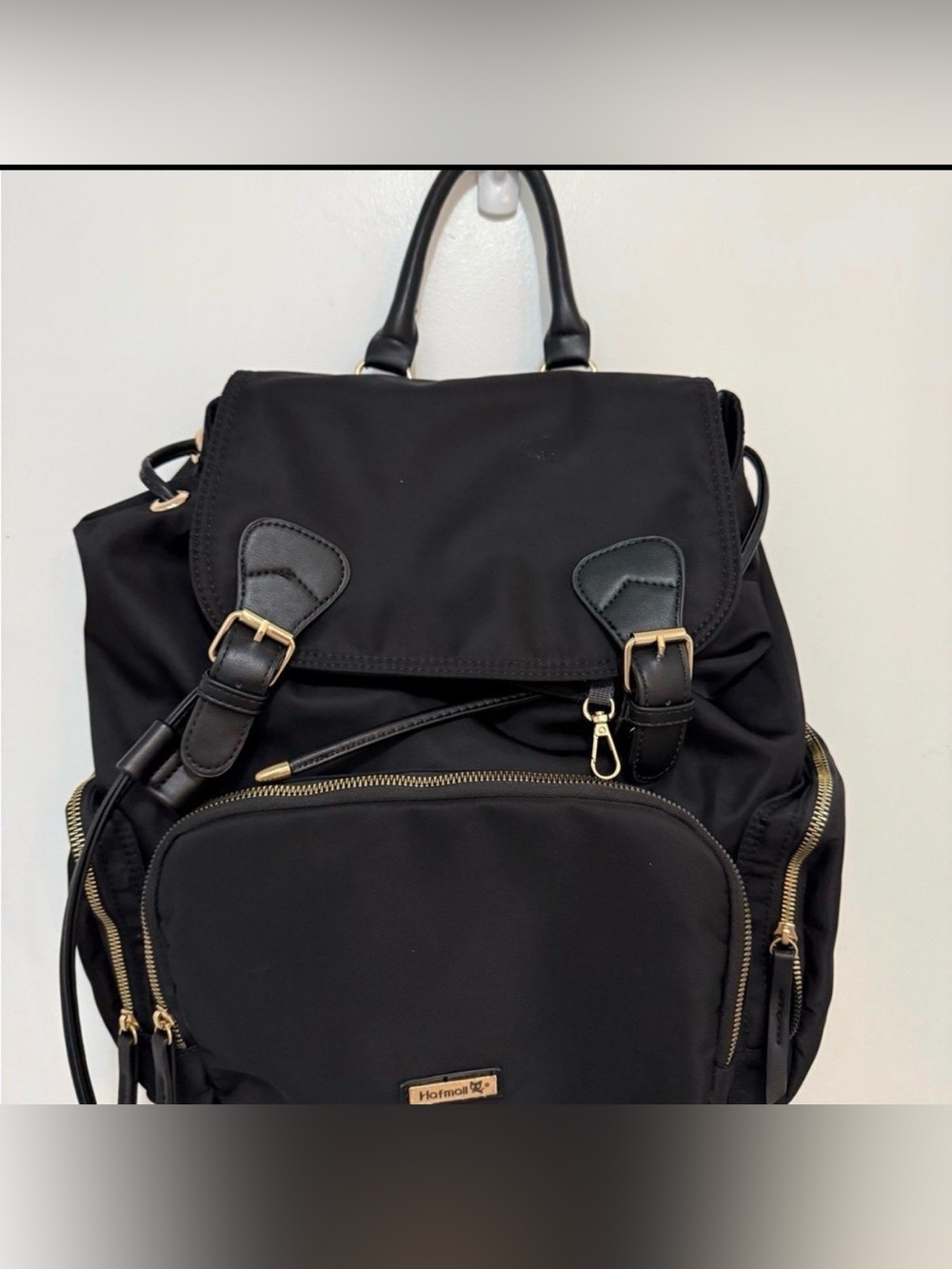Black Diaper Backpack with Gold Hardware